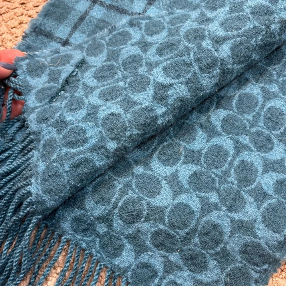 Ladies Coach Reversible Signature Plaid Double Face Fringe‎ End Scarf Dark Teal